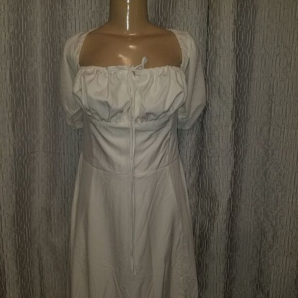 Summer Puff Sleeve Floral Split Maxi Dress White 2XL - Picture 11 of 13